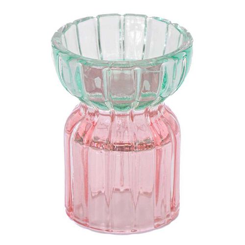 Sass & Belle Green & Pink Glass Tealight Holder